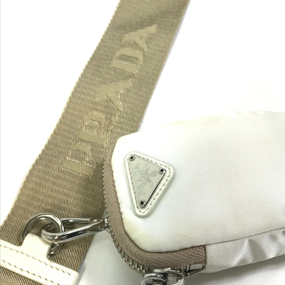 PRADA Triangle Logo Plate Edition Crossbody Bag Clutch Chain White - Picture 8 of 15